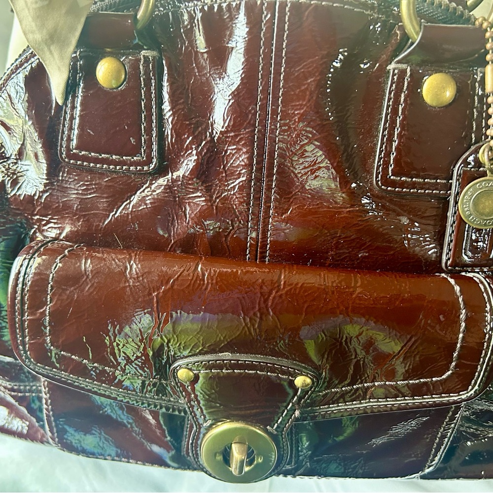 Coach Glossy Patent Leather Satchel in Deep Burgundy - Picture 11 of 16